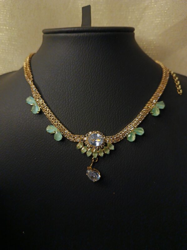 Golden Glow Green Crystal Necklace & Earring Set - Image 2