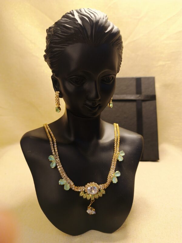 Golden Glow Green Crystal Necklace & Earring Set