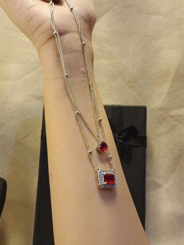 Royal Red Double-Layered Pendant Necklace - Image 3