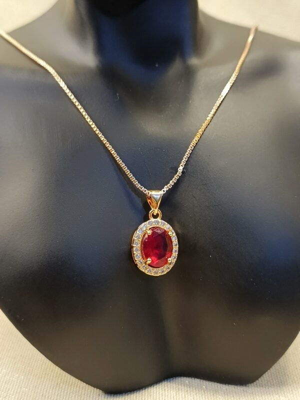 Ruby Red Oval Pendant Necklace - Image 2