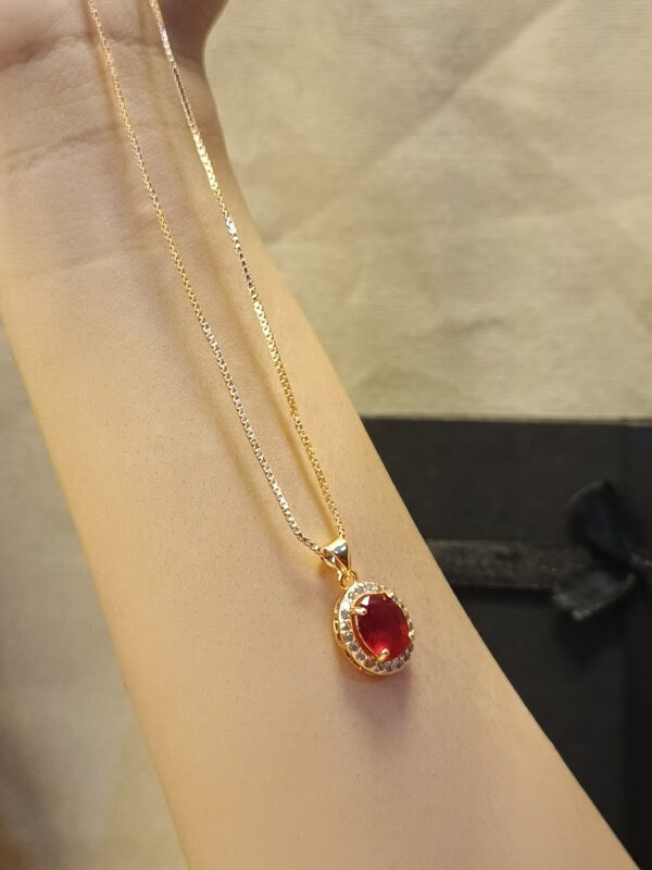 Ruby Red Oval Pendant Necklace - Image 3