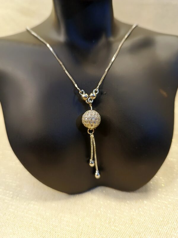 Silver-Tone Pave Ball Pendant Necklace - Image 2