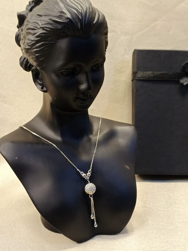 Silver-Tone Pave Ball Pendant Necklace