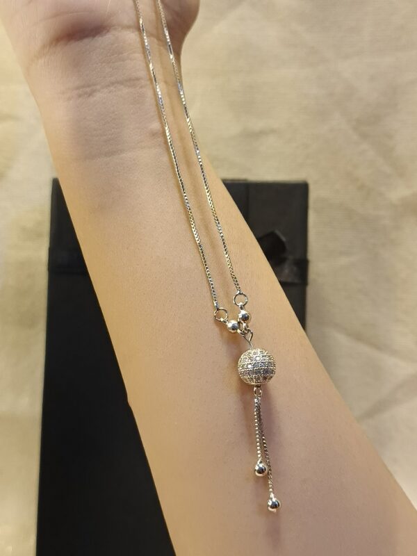 Silver-Tone Pave Ball Pendant Necklace - Image 3