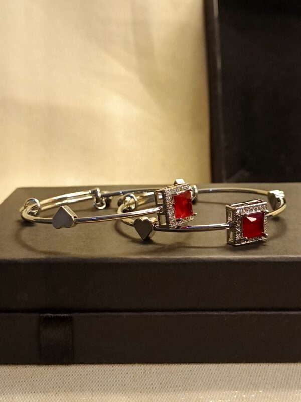 Regal Red Gemstone Bangles – Silver - Image 3