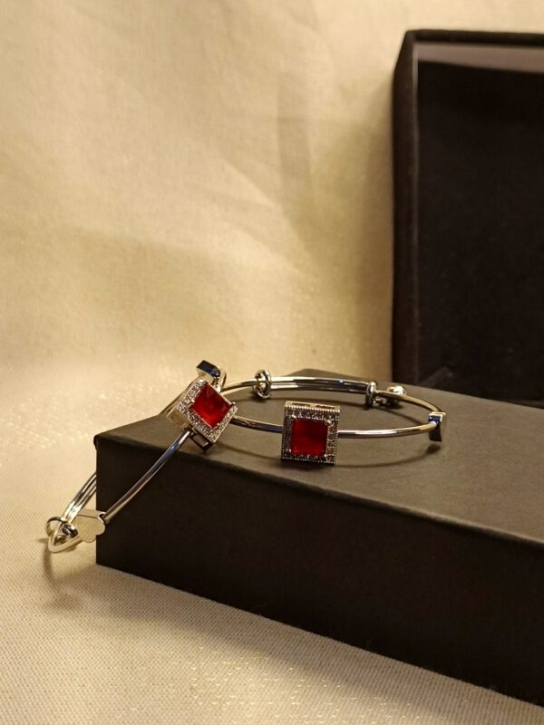 Regal Red Gemstone Bangles – Silver