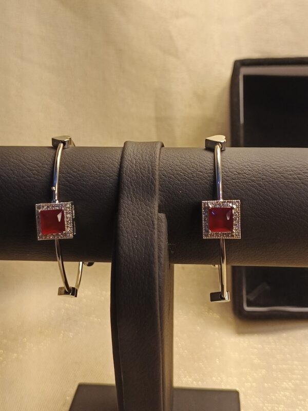 Regal Red Gemstone Bangles – Silver - Image 2
