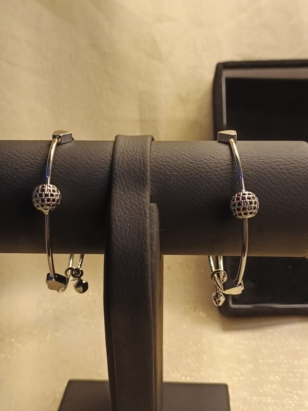 Black Crystal Sphere Bangles – Silver - Image 2