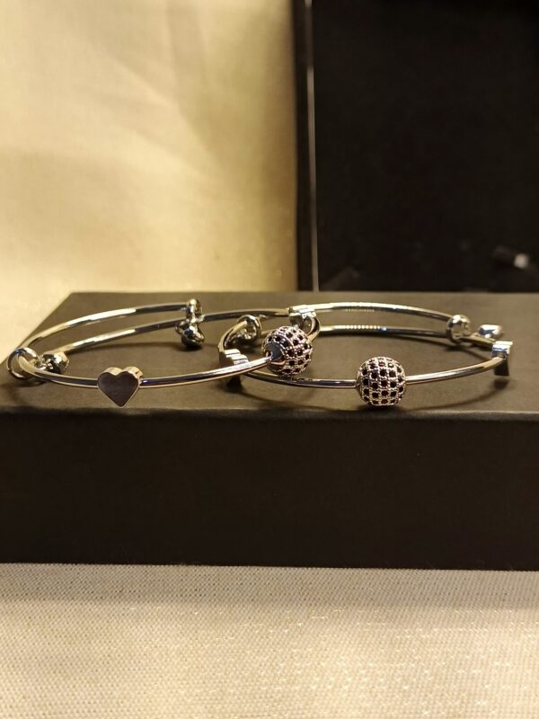 Black Crystal Sphere Bangles – Silver - Image 3