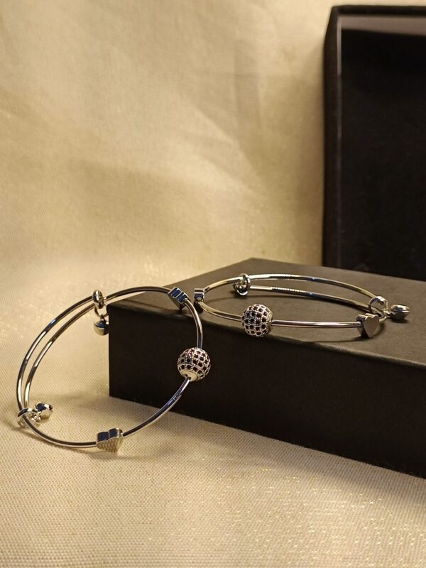 Black Crystal Sphere Bangles – Silver