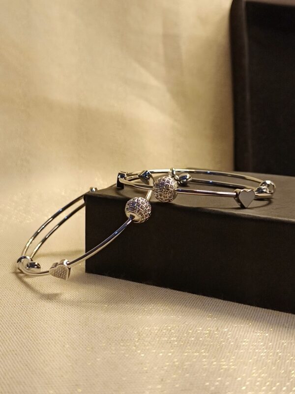 Silver Bangles with Sparkling Crystal Sphere