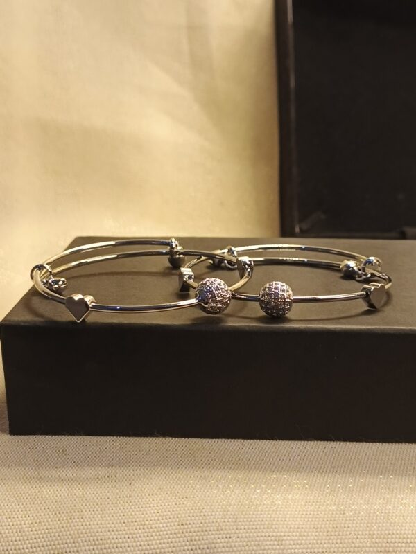 Silver Bangles with Sparkling Crystal Sphere - Image 2