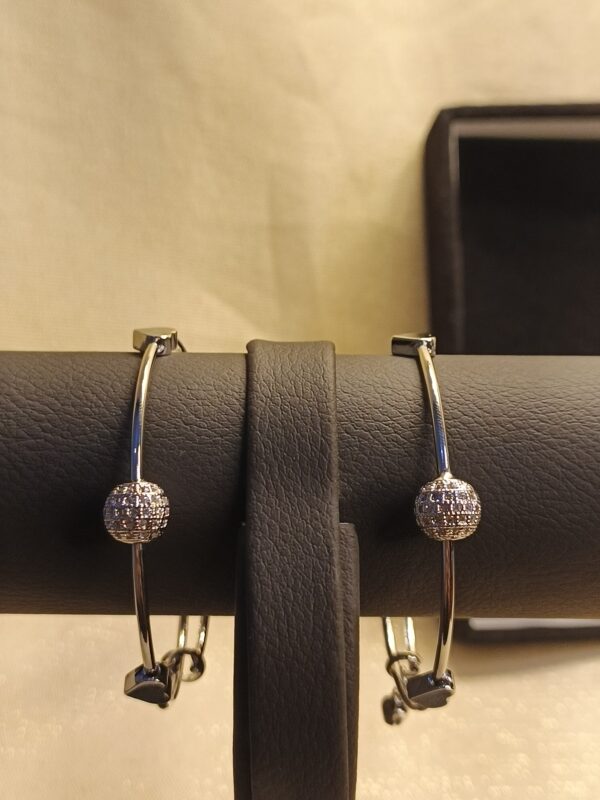 Silver Bangles with Sparkling Crystal Sphere - Image 3