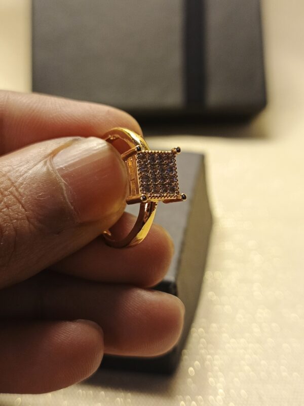 Luxury Gold-Plated Square-Cut Crystal Ring - Image 3
