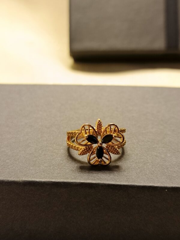 Gold-Plated Butterfly Ring with Black Stones