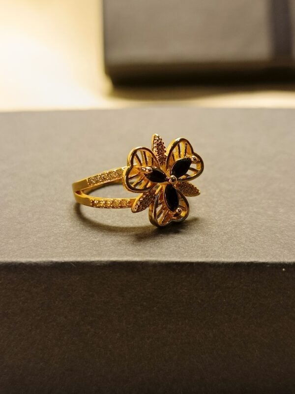 Gold-Plated Butterfly Ring with Black Stones - Image 2