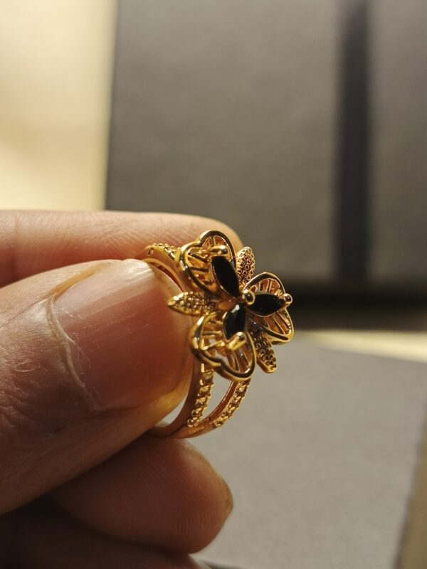 Gold-Plated Butterfly Ring with Black Stones - Image 3