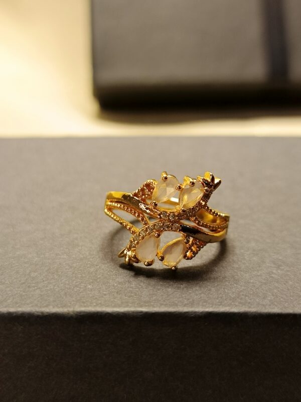Gold-Plated Floral Ring with White Gemstones