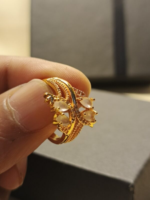 Gold-Plated Floral Ring with White Gemstones - Image 3