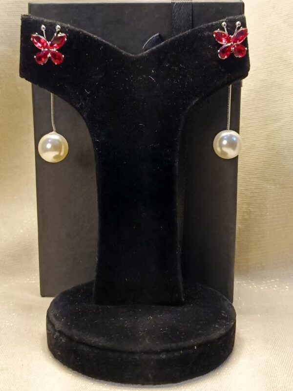Ruby Butterfly Pearl Drop Earrings