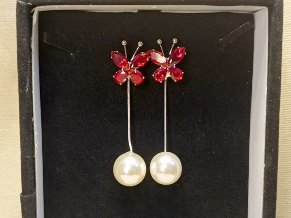 Ruby Butterfly Pearl Drop Earrings - Image 3