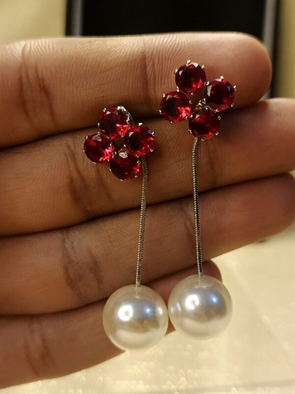 Ruby Blossom & Pearl Drop Earrings - Image 3