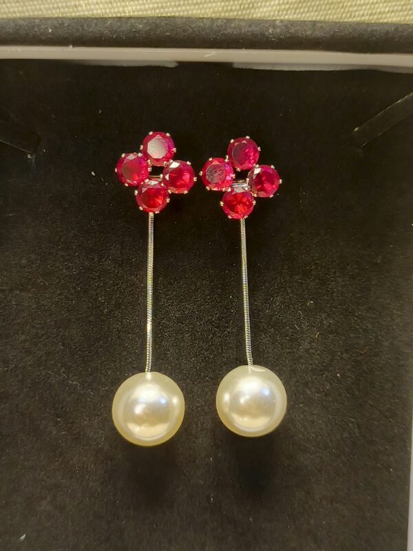 Ruby Blossom & Pearl Drop Earrings - Image 2