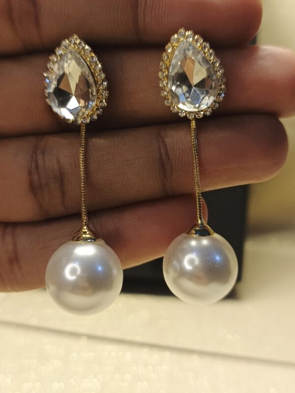 Teardrop & Pearl Dangle Earrings - Image 2