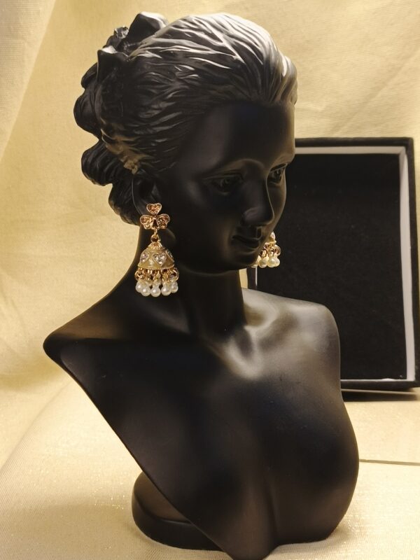 Gold-Plated Pearl & Stone Jhumka Earrings