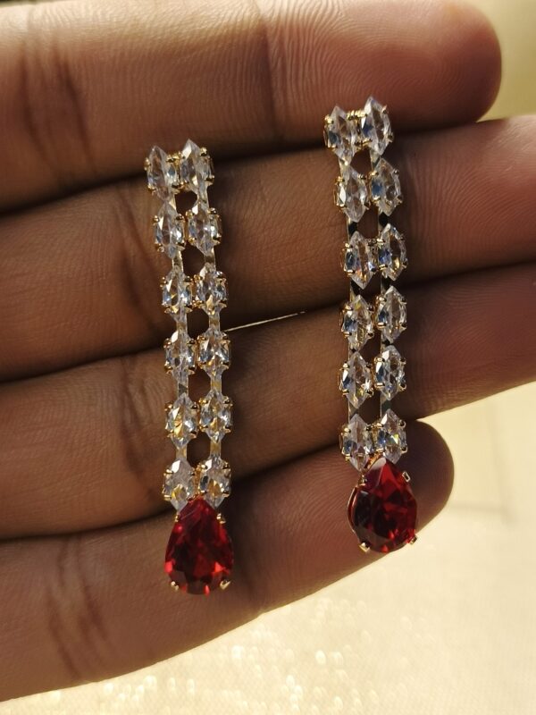 Elegant Crystal & Red Teardrop Dangle Earrings - Image 2
