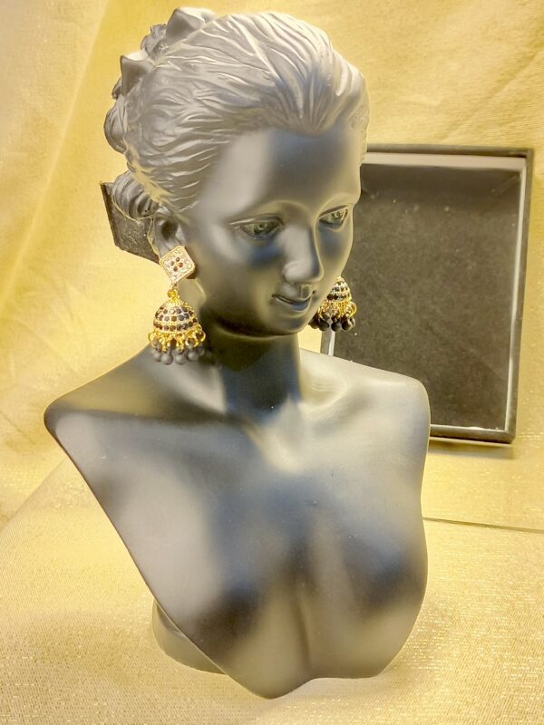Black & Gold Crystal Jhumka Earrings