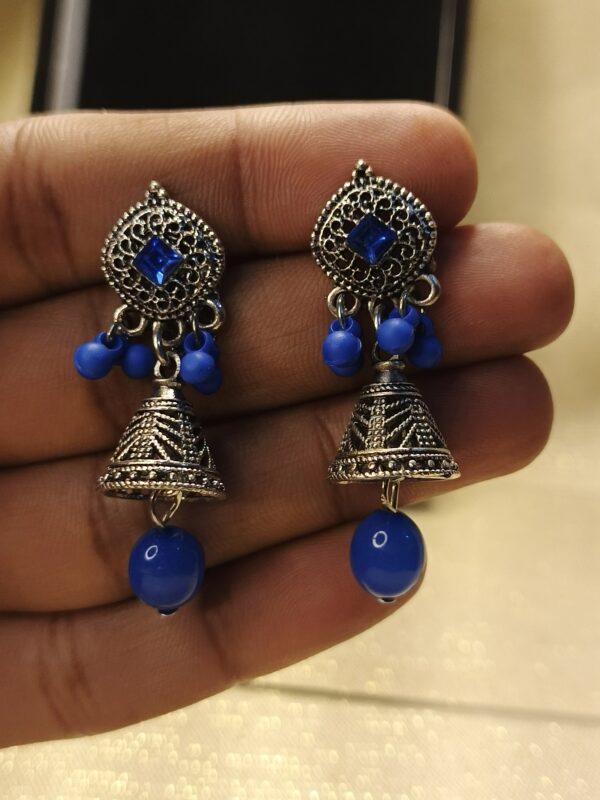 Royal Blue Ethnic Jhumka - Image 3