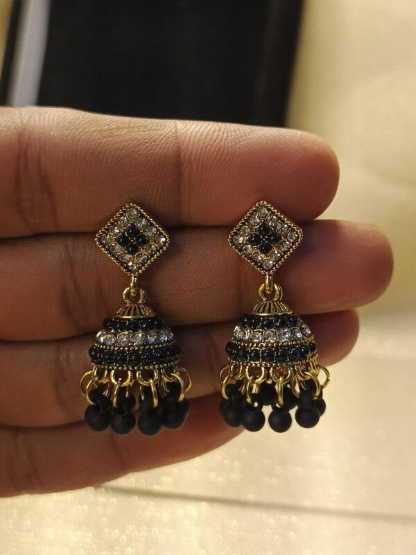 Royal Gold & Black Jhumka Earrings - Image 3