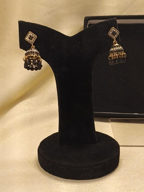 Royal Gold & Black Jhumka Earrings - Image 2