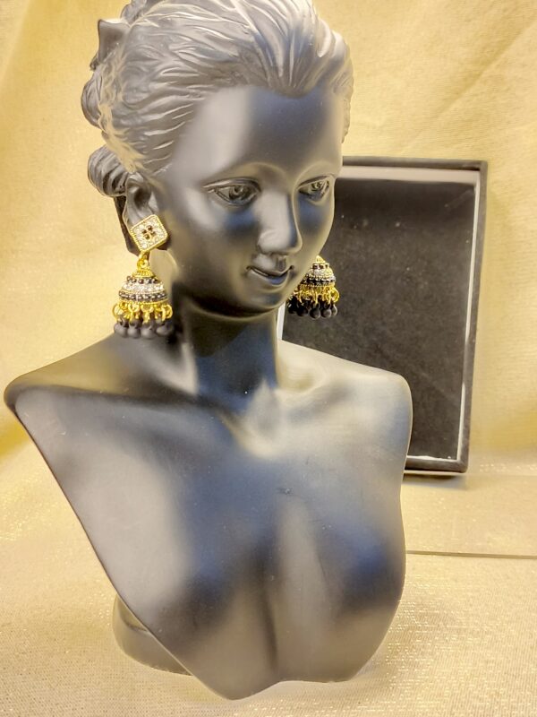 Royal Gold & Black Jhumka Earrings