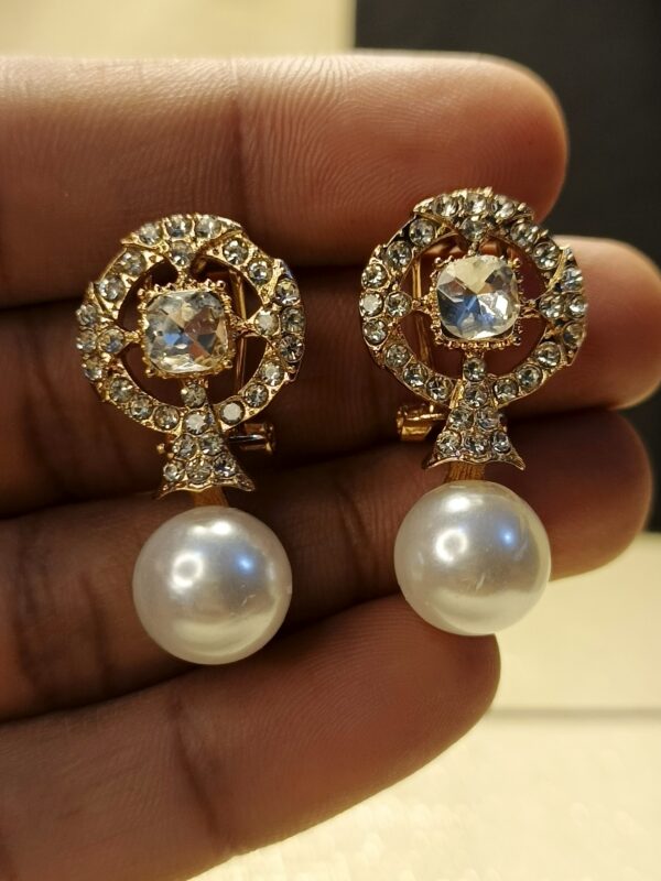Elegant Crystal & Pearl Double-Sided Earrings - Image 4
